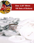 100 Sets 2.25 Inch/58Mm Blank Button Badge for Button Making Machine, Button Maker Supplies round Badge Button Press Refill, Includes Metal Shells & Clear Mylar & Plastic Base