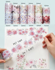 Floral Washi Tape Set - 12 PET & Washi Tapes for Journaling Stickers, Scrapbooking Supplies, Planner, Bullet Journals,Arts & Crafts. Use as Stickers
