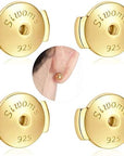 2-Pairs 18K Gold Plated Locking Earring-Back Replacements Secure for Diamond Studs, Hypoallergenic Sterling Silver Backings for Notched Post (0.7~1.0Mm)