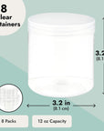 Slime Containers with Lids - 8 Pack Clear Plastic Jars for Kids DIY Crafts (12 Oz)