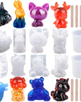 20Pcs 3D Animal Resin Molds Tools Set Includes 8 Resin Casting Molds Large Clear Epoxy Silicone Molds 2 Measurement Cup 10 Wood Sticks for Resin Craft DIY