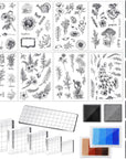 26 Pieces Acrylic Stamp Blocks Tools Set Including 8 Plants and Flower Silicone Clear Stamps Seal 6 Stamp Blocks 12 Craft Ink Pads Decorative Clear Stamps for Scrapbooking Card Making Journaling