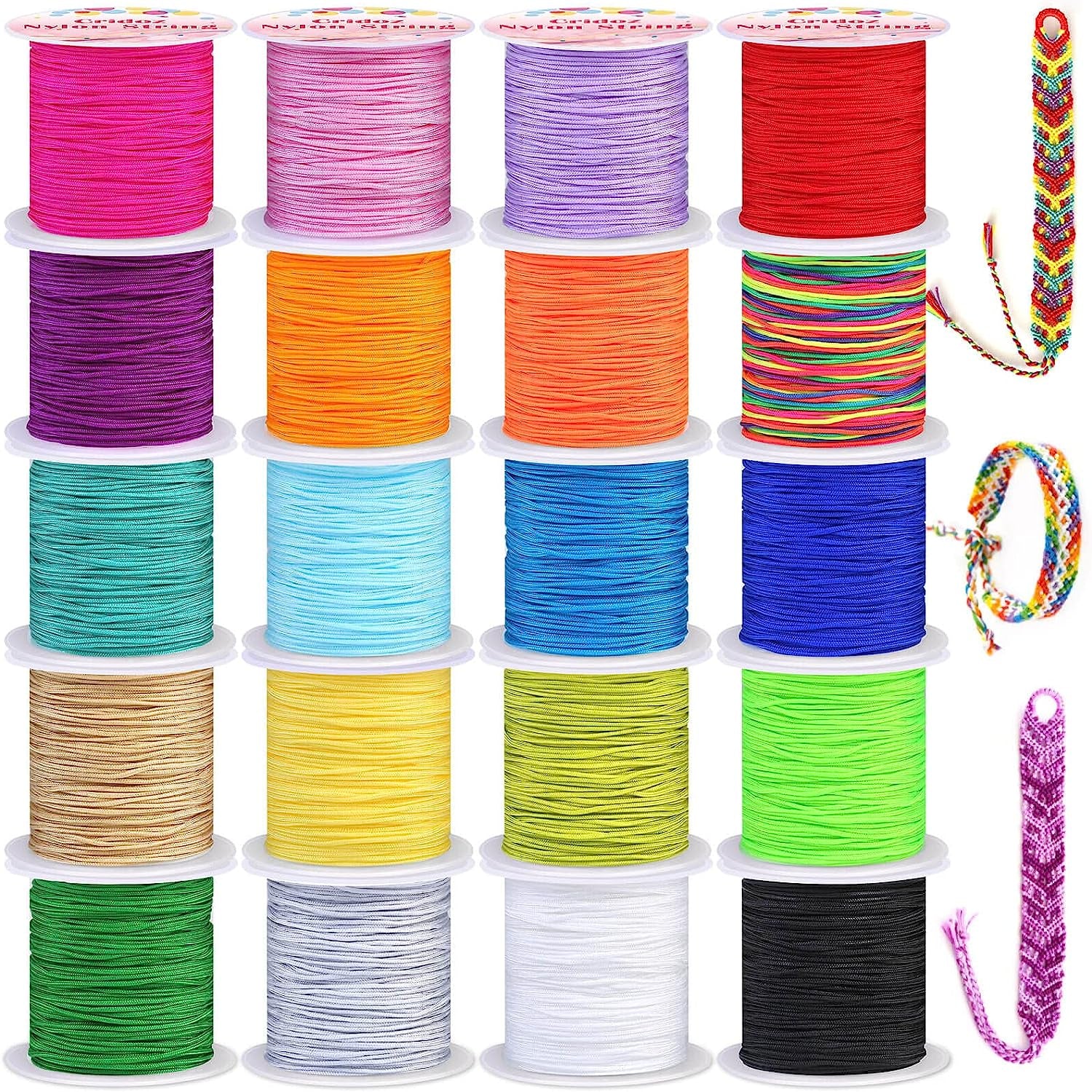 Nylon String for Bracelets,  20 Rolls Chinese Knotting Cord Nylon Beading Thread for Kumihimo, Braided Bracelets, Beading, Necklaces, Macrame Craft, Wind Chime, Jewelry Making