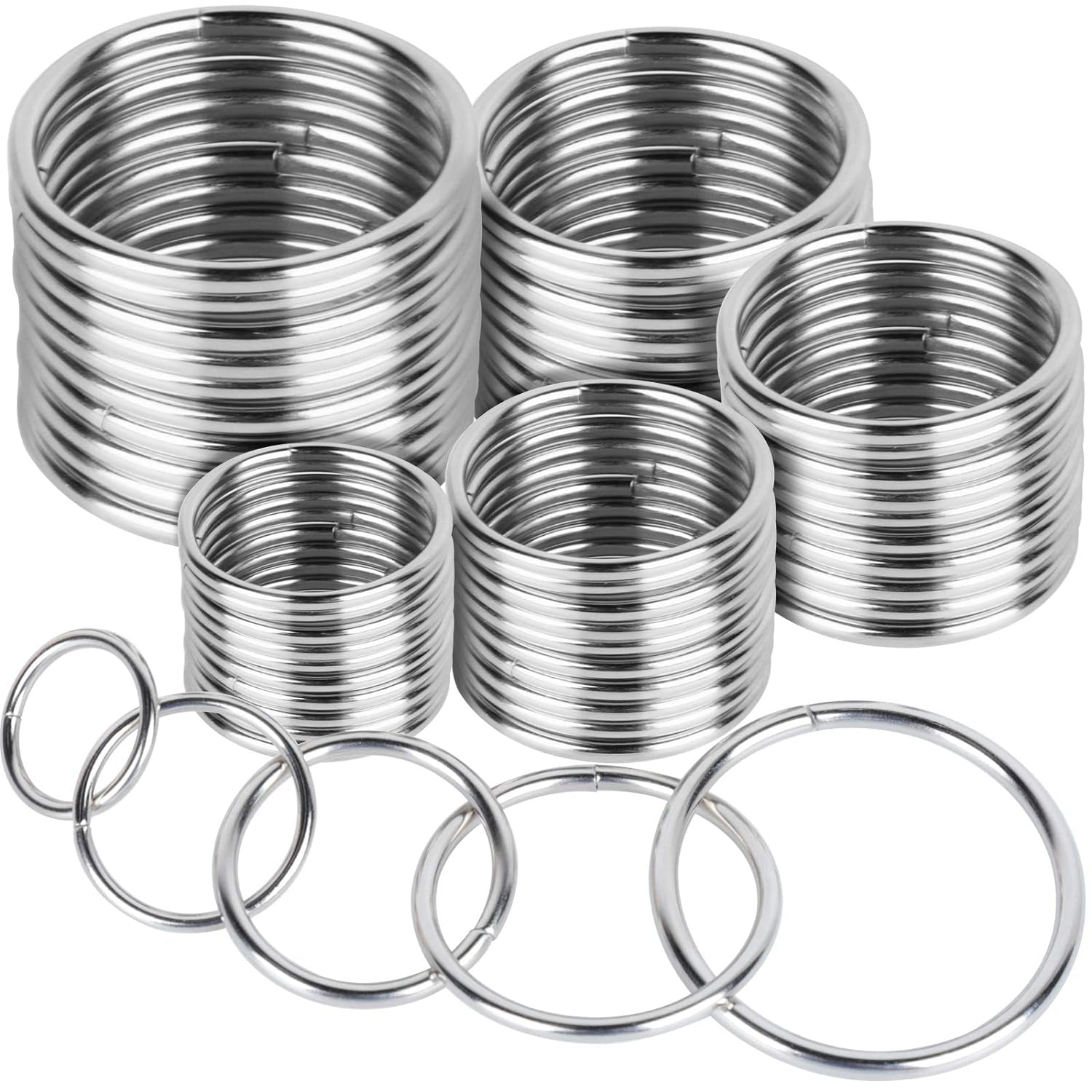 Metal O Ring,50 Pcs Silver Multi Purpose Metal O Ring for Macrame, Camping, Dog Leashes, Hardware, Bags and More Craft Project - 16Mm, 21Mm, 25Mm, 32Mm, 38Mm