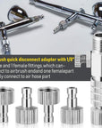 Airbrush Quick Release Coupling Adapter Kit Spray Gun Disconnect Adapter Set with 1/8 Inch 5 Male and Female Connectors and 1/8 Inch BSP Male and Female Connection with Adjustable Control Valve