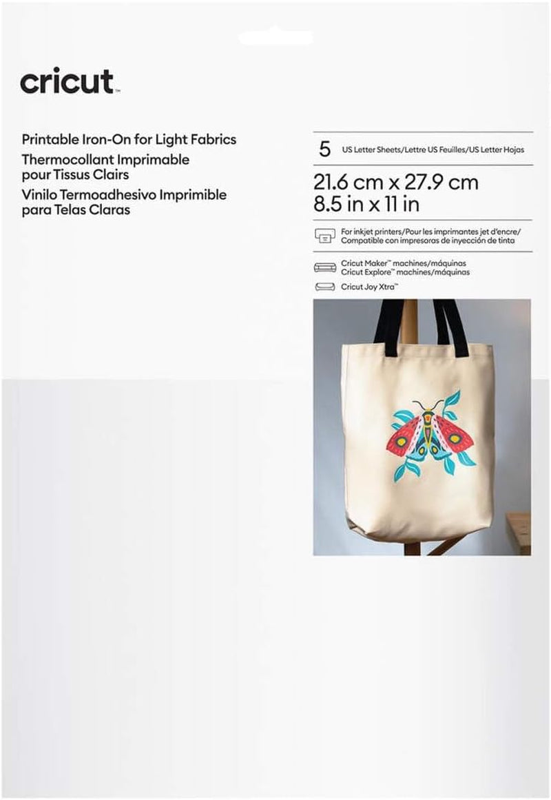 Printable Iron on for Light Fabrics - US Letter Size, (5Ct), Printable HTV Vinyl for Inkjet Printer, Compatible with  Maker, Expression, and  Joy Xtra Machines