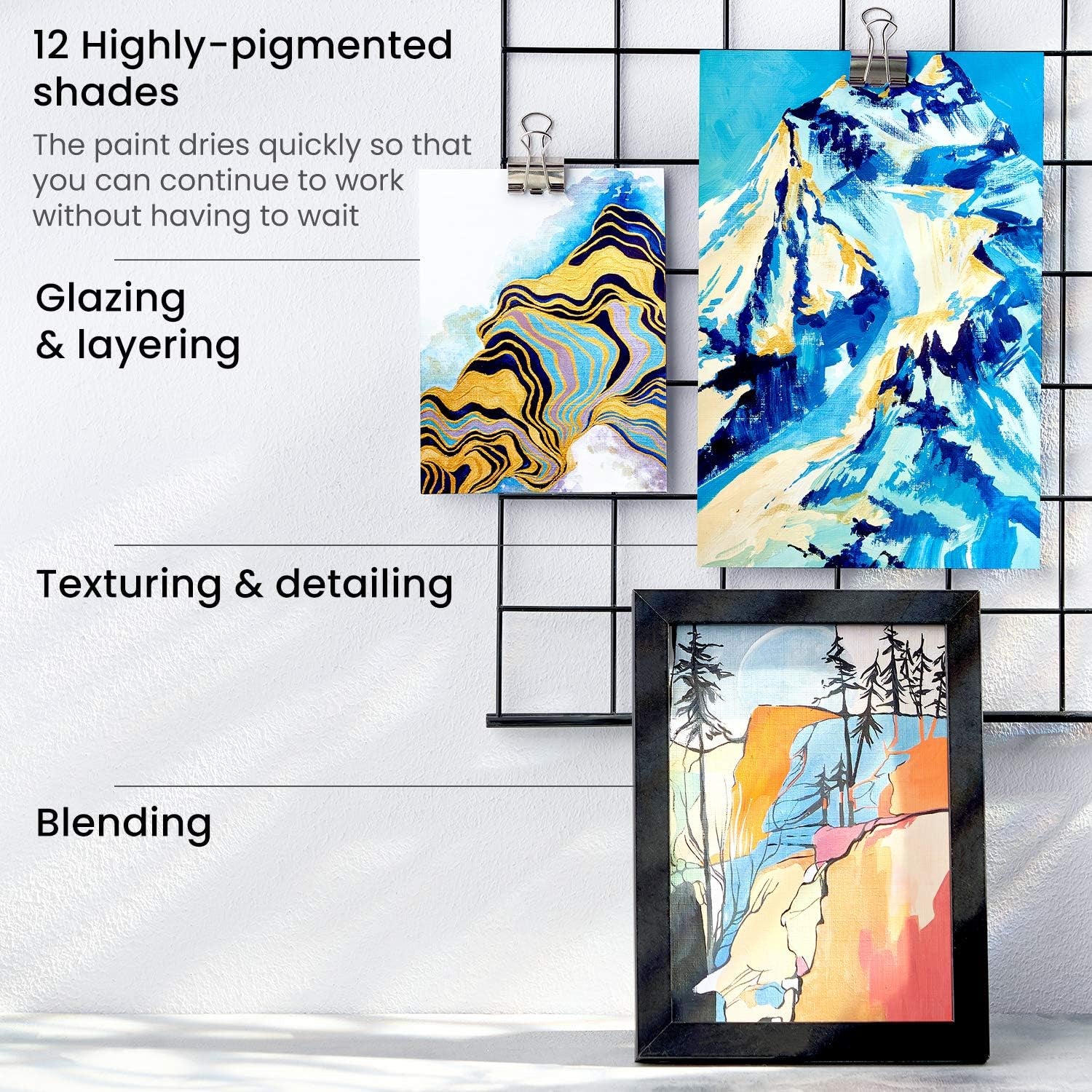 Metallic Gouache Paint, Set of 12, 12Ml/0.4 US Fl Oz Gouache Paint Tubes, Glitter Paint for Canvas and Paper