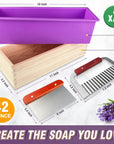 Silicone Soap Mold - 2Pcs Flexible Soap Molds for Soap Making Comes with Wood Box, Stainless Steel Wavy + Straight Scraper Cutters Rectangular Loaf Soap Mold