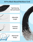 50 Pcs Black Necklace Cord Necklace String Rope with Clasp Waxed Leather Necklace Cord for Charms Pendants Jewelry Making, 18 Inch