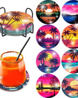 8Pcs Diamond Painting Coasters Kits, DIY Landscape Diamond Art Coaster Kits with Holder, Small Diamond Painting Kits for Adults & Kids Art Craft Supplies