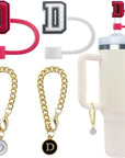 4 PCS Initial Letter Charm Accessories and Straw Cover Pack- Chains with Initial Letter for Stanley 20 30 40 Oz Tumbler with Handle