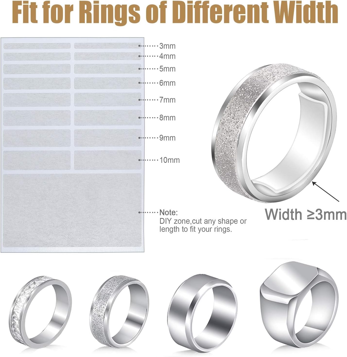 Ring Size Adjuster Loose Rings Adjuster Invisible Ring Sizer with Clean Cloth for Wide Ring Fixing, 5 Sheets (85 Pieces Totally)