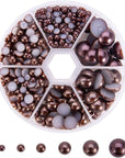 690Pcs Half round Pearl Beads 6 Sizes Flat Back Pearl Cabochon Faux Pearl Beads for DIY Scrapbook Phone Case Wedding Decor Hair Accessory Nail Art, Coconut Brown, 4/5/6/8/10/12Mm