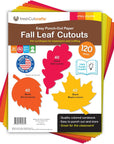 120 Pieces Spring Leaf Paper Cutouts with IDEA GUIDE, 2-Sided US Made Card Stock Punch Out Maple, Oak, and Birch Leaves for Bulletin Boards, Classroom Decor, Spring Crafts, DIY Scrapbook, and Posters