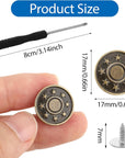 Jeans Buttons Replacement, 8PCS Instant No Sew Buttons for Pants Removable Metal Pant Buttons Tightener Adjustable Button Replacement Kit with Threads Rivets and Screwdriver (17Mm)
