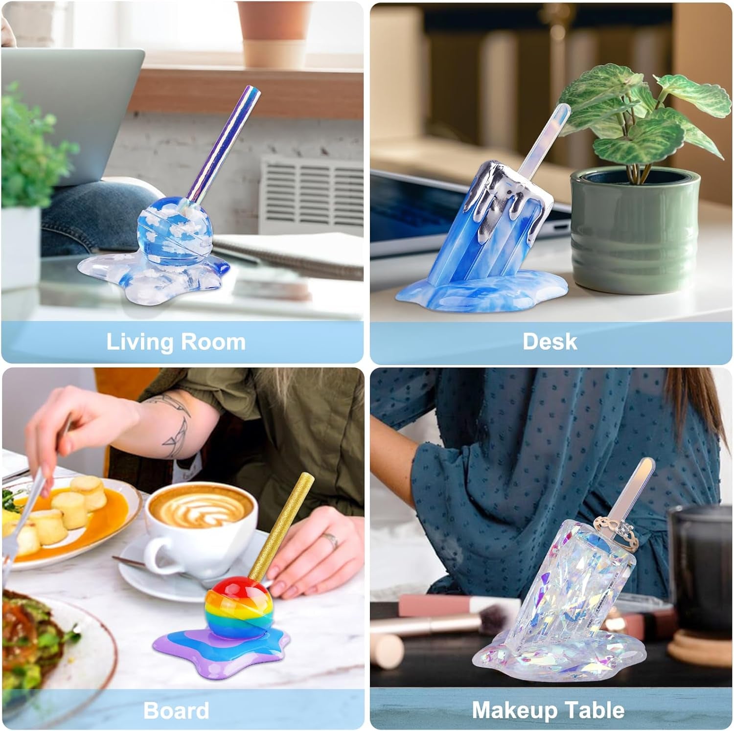 Melted Ice Lolly Resin Epoxy Molds, Silicone Molds for Crafts, Pop and Candy Shape with 10Pcs Sticks, DIY Melting Sculpture, Summer Ornaments