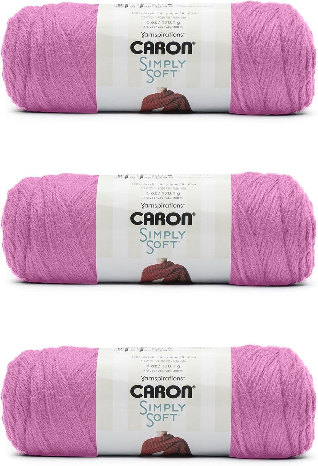 Simply Soft Blackberry Yarn - (Pack of 3) of 170G/6Oz - Acrylic - 4 Medium (Worsted) - Knitting/Crochet