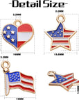 30Pcs American Flag Charms Pendant Flag Heart Star Shape Charms Patriotic Enamel Charms Craft Supplies for DIY Jewelry Making Findings Accessory
