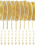Gold Necklace Chains for Jewelry Making, 75.5 Feet 10 Rolls Jewelry Chains for DIY Necklace Bracelet Jewelry Making with Jump Rings/Lobster Clasps/Connectors