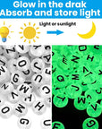 1400Pcs Glow Letter Beads 4X7Mm Acrylic Glow in the Dark 28 Grids round Letter Beads UV Luminous Alphabet Beads with Heart Beads for Bracelets Making DIY Crafts for Girls Adults
