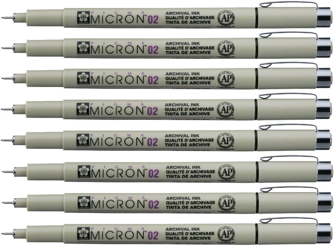 Pigma Micron Drawing Pens 02 Black Ink, Line Width 0.3Mm - 8 Pack of Micron 02 Black