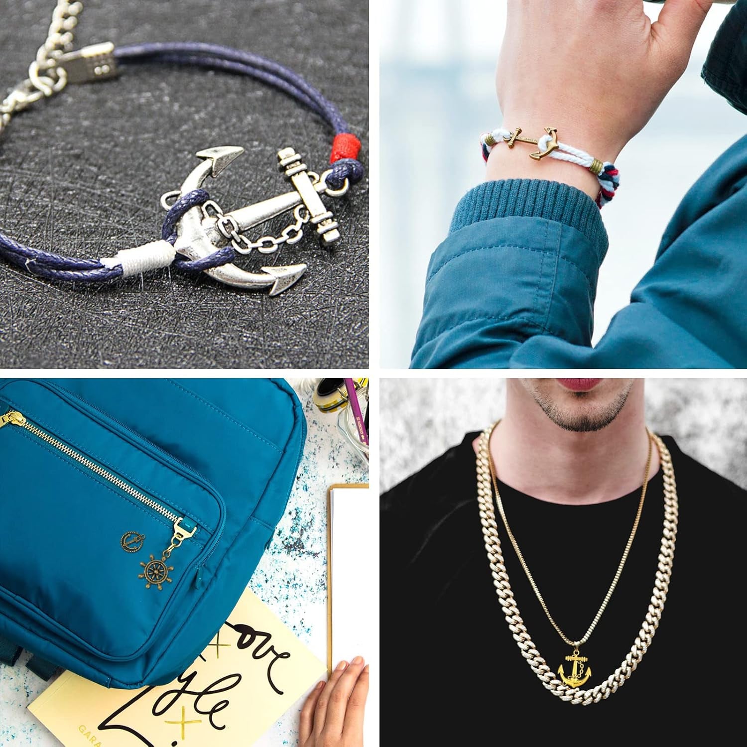 Nautical Anchor Rudder Helm Compass Charms, 100 Grams Mixed Ship Anchor Wheel Pendants Beads Charms for DIY Necklace Bracelet Jewelry Making Accessories