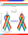Ribbon Rainbow Pins Gay Pride Ribbon with Safety Pins Bulk, Satin LGBTQ Pins for Pride Parades, Gay Pride Satin Pins for Women Men Clothes Bag Decoration, 6.3 X 0.5 Inch (250 Pieces)