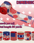 Patriotic Wired Edge Ribbon 36 Yards Red Blue White American Flag Ribbon 2.5 Inch 4Th of July Stars Stripes Fabric Ribbon for Independence Day Memorial Day Wreath DIY Craft, 6 Roll