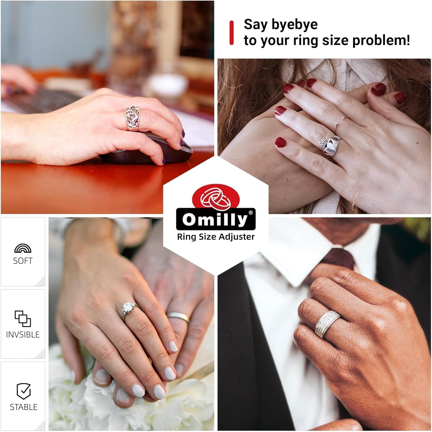 Ring Sizers for Loose Rings,8 Pack 8 Sizes Ring Guards,Silicone Ring Size Adjuster Invisible Ring Fitter for Different Band Widths for Women and Men