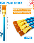40 Pcs 1 Inch Flat Paint Brushes Watercolor Large Acrylic Paint Brush Synthetic Nylon Oil Painting Brushes Bulk with Wooden Handles for Acrylic Painting Watercolor Oil Crafts Face Body Art