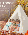 Teepee Tent for Kids with Carry Case, Natural Canvas Teepee Play Tent, Toys for Girls/Boys Indoor & Outdoor Playing (White Teepee Tent)