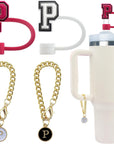 4 PCS Initial Letter Charm Accessories and Straw Cover Pack- Chains with Initial Letter for Stanley 20 30 40 Oz Tumbler with Handle