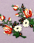 Flowers Bouquet Boho Patch Embroidered Floral Applique Iron on Sew on Rose Emblem, Red & White, Set of 2 Pcs