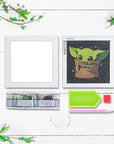 5D Diamond Painting Kit for Kids with Wooden Frame Easy Small Anime Diamond Painting Full Drill Diamond Art Gem Painting for Beginners 7X7 Inch (Baby Yoda)