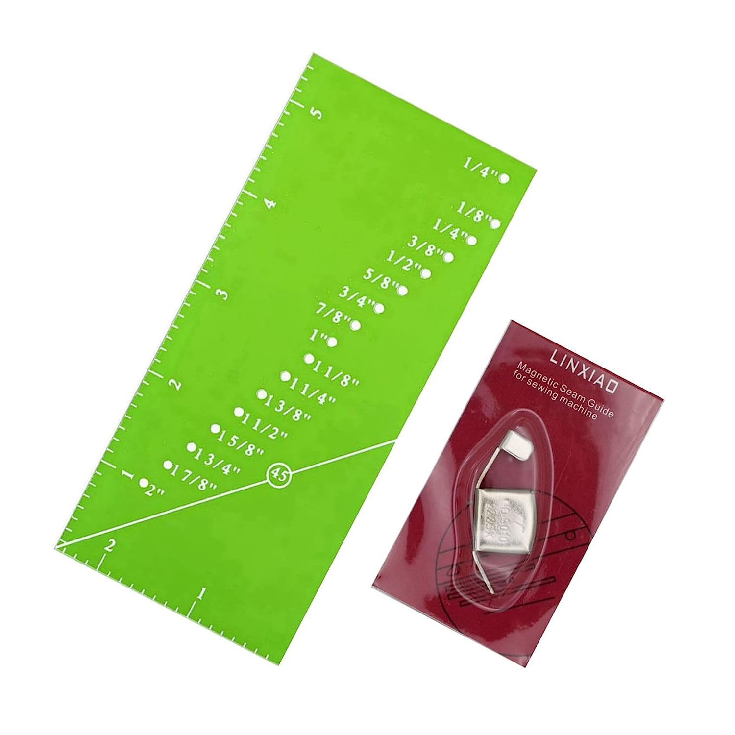 Seam Guide Ruler and Magnetic Seam Guide for Sewing Machine,1/8” to 2” Straight Line Hems Sewing Ruler of Sewing Products for Sewing Gauge, Includes 1/4” Pivot Point and 45 Degree Trim Line