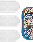 3 Pack Oval Coaster Mold Silicone Epoxy Resin Tray Mold Large DIY Casting Craft Decorating for Craft Jewelry Storage Home Decoration (Transparent White)