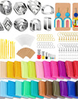 Polymer Clay Earrings Making Kit with 32Pcs Polymer Clay Cutters, 24Pcs Oven Bake Clay, 30 Set Earring Rings&Hooks, Modeling Clay Jewelry Making Kit for Teen Girls