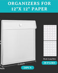 24 Pieces Scrapbook Paper Storage with Hook and Loop Closure, Plastic 12X12 Paper Storage Organizer with 30 Pieces Adhesive Stickers for Holding Scrapbook Paper, Vinyl Paper