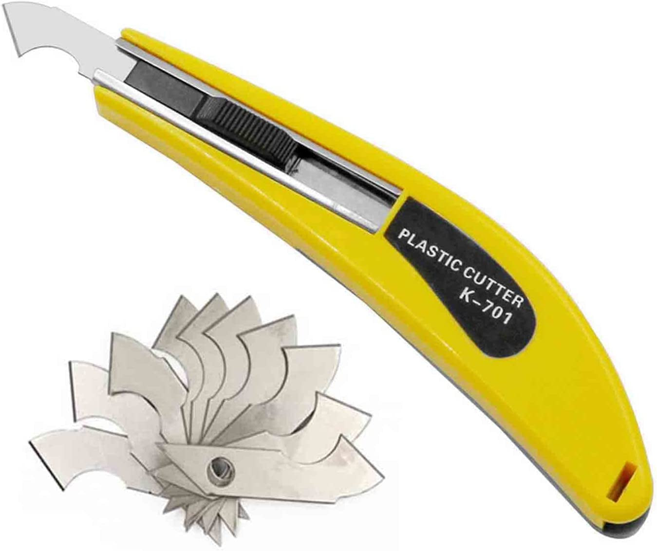 Professional Acrylic Plexiglass Sheet Cutter Scoring Knife Tool,With a Curved Handle,It Is More Convenient to Use.One Handle,11 Blades.(Yellow)