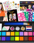 Face Painting Kit for Kids - 20 Colors Water Based Non Toxic Face Paint Kit, Professional Face Paint for Kids with Stencils & Brushes - Parties, Birthdays, Halloween Face Body Makeup Kit