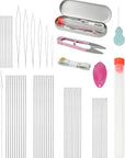 60 Pieces Beading Needle Set, 5 Sizes Species Big Eye Beading Needles (With Threader) Needle Bottle, Yarn, Embroidery Needle, Thimble Foldable Beading Needle Set for Jewelry Making