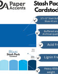 PA Paper Accents Stash Pack Cardstock Pack 12" X 12" Blues Colored Cardstock Paper for Card Making, Scrapbooking, Printing, Quilling and Crafts, 65Lb., 40 Pieces