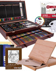 102-Piece Deluxe Wooden Art Supply Set - 24 Watercolors, 17 Brushes, 24 Colored Pencils, Sketch Pads