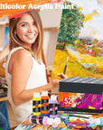 Acrylic Paint Set with 4 Brushes, 52 Colors (59Ml, 2Oz) Art Craft Paints for Artists Kids Students Beginners & Painters, Canvas Halloween Pumpkin Ceramic Wood Rock Painting Art Supplies Kit