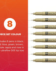 Pigma Micron 005 8 Color Set Water Based Pigment for Illustration - Holiday Gifts for Artists, Crafters & DIY Gifts Projects