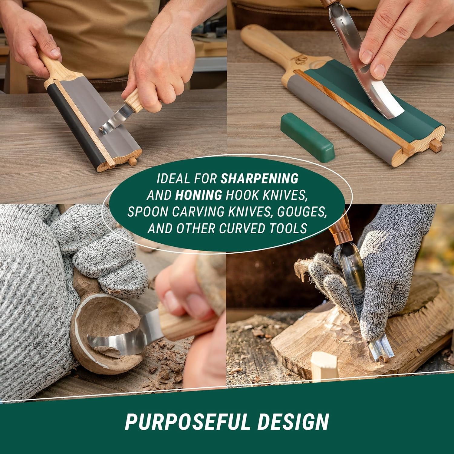 LS5P1 Wood Carving Strop Wood Carving Gouge Hook Knife Sharpening Honing Tools Strop Stropping Kit Leather Paddle Strop Spoon Carving Tools Sharpening Kit Sharpener with Polishing Compound