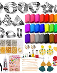 Polymer Clay Earring Making Kit- 30 Clay Earring Cutters, 24 Color Polymer Clay, 8 Circle Cutters, Rollers, B7000 Glue, 640 PCS Earring Making Tools Accessories for Jewelry DIY (Instructions Include)
