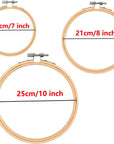 3 Pieces Embroidery Hoops 7/8/10 Inch,Round Bamboo Adjustable Frame Circle Ring Hoops for Embroidery,Cross Stitch,Ornament and Art Craft Sewing