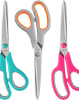 Scissors All Purpose,8.5'' Multipurpose Scissors Bulk 3-Pack,Stainless Steel Sharp Scissors for Office Home School Sewing Fabric Craft Supplies, Red