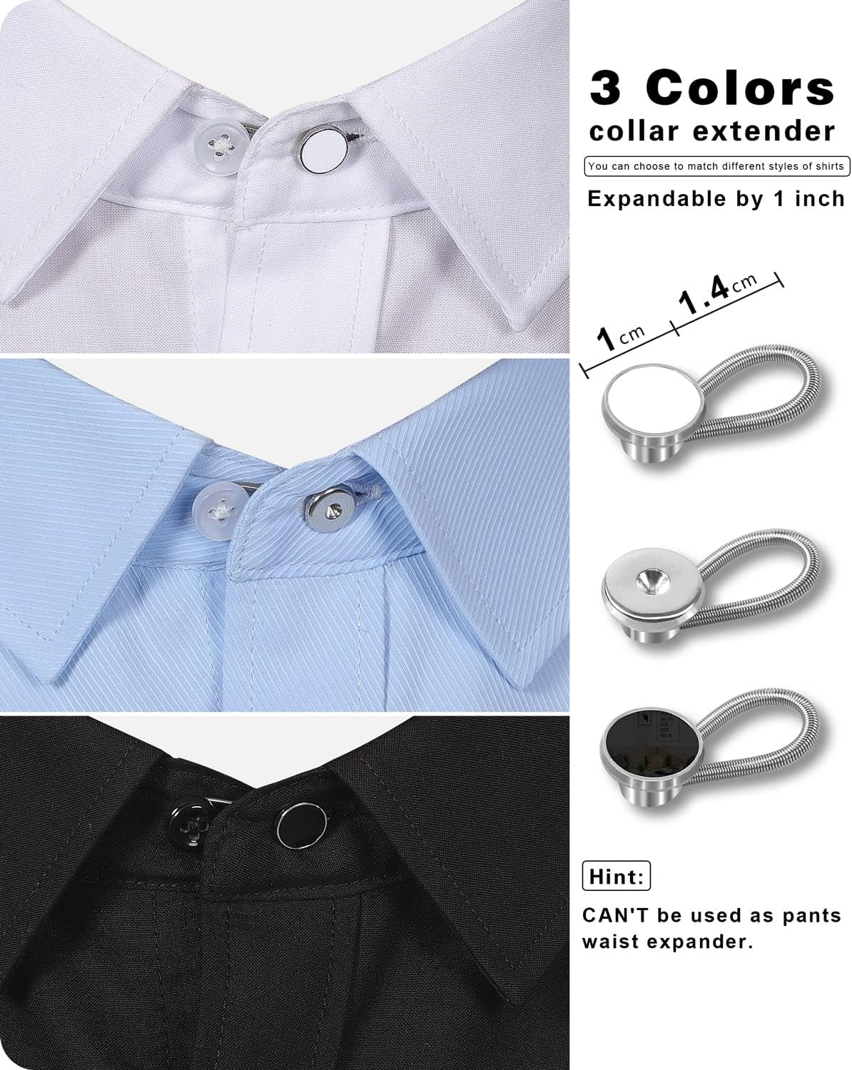 Pants Button Extender Shirt Collar Extenders: 8 Pcs Jeans Waist Silicone Button for Mens and Women - 6 Neck Extenders Dress Shirts